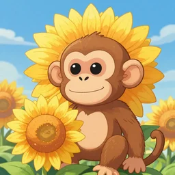 awakened monkey cartoon style sunflowers