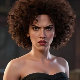 scarlett johansson with angry expression wearing gi. dramatic lighting, afro samurai anime style, pencil and ink manga drawing, centered in panel