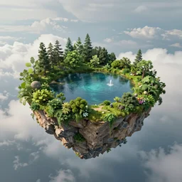island _ with _ lush _ pond _ in _ the _ sky _ floating _ island _ surreal