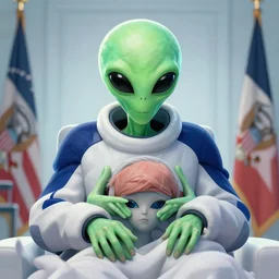 joe biden kidnapped by alien and used as testing subject for weird experiments, illustration, full color, art by de chirico,