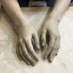 clay life drawing model with a significant focus on the hands