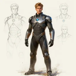 male, science fiction suit, character sheet, concept art, stylized, exaggerated proportions, concept design