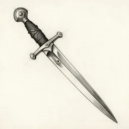 detailed engineer sketch of a dagger, leonardo da vinci style