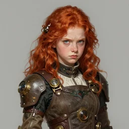 portrait of a girl by ayami kojima, scottish, she is about 2 0 years old, wavy redhead, annoying little sister vibes, she is wearing a steampunk tactical gear, highly detailed portrait, digital painting, artstation, concept art, smooth, sharp foccus ilustration, artstation hq
