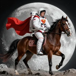 superman in a astronaut suit on a horse on moon, fantasy art