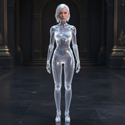 classy elegant sophisticated weta movie still full body portrait photo, mesh render, of millie bobby brown as a sad translucent plastic cyborg girl, glittering light leaks, octane render, sleek curves, intricate sharp focus, by nixeu, weta, wlop, ilya kuvshinov, rossdraws, artgerm, anime, liosh, mucha