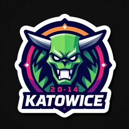csgo team sticker, katowice 2 0 1 4 competition sticker, holo sticker, inspect in inventory image, highly detailed digital art, neon colors, highly saturated, made by valve corporation, detailed letters, team logo in center of image, simple design, team name displayed on sticker, fierce looking team logo, non - symmetrical team logo, background contrast,