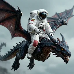 ultra realistic astronaut riding a dark dragon , deviantart, 8K, HD,