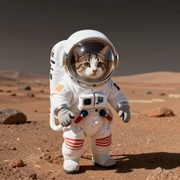 kitten in spacesuit on Mars