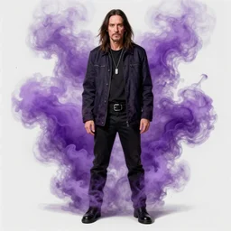 full body portrait of lemmy killmeister with a lot of purple smoke!!!, concept art, sumi - e style, intricate linework, artstation, trending, highly detailed, smooth, focus, art by yoji shinkawa and glenn fabry,