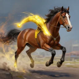 a stunning digital painting of a horse as the flash in spandex costume, running in the speedforce by greg rutkowski, volumetric light, digital art, fine detail, photorealistic