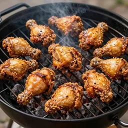 photo of fried chicken on a charcoal bbq
