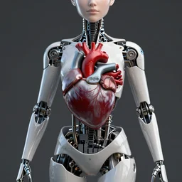 a female android with a heart made of a car engine. highly detailed. sharp focus