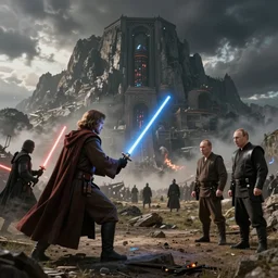 jedi battle of zelensky against putin, in the style of star wars