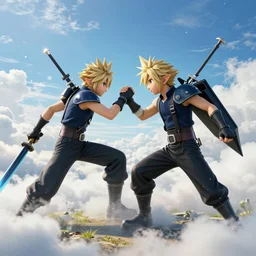high resolution cloud strife fighting Link from legend of zelda final fantasy 7 remake style