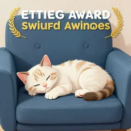 A kitten sleeping on a blue sofa,digital art,award winning