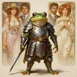 portrait of an anthropomorphic frog warrior in armor, path traced, highly detailed, high quality, digital painting, alena aenami, lilia alvarado, shinji aramaki, karol bak, alphonse mucha, tom bagshaw