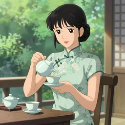 cassandra cain wearing a qipao | | serving tea in the summer, realistic shaded, pleasant face, fine details, medium shot, portrait, realistic shaded lighting poster by greg rutkowski, artgerm, kyoto animation and alphonse mucha