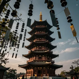 pagoda with a lot of wind chimes, digital art