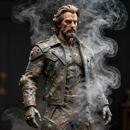 sculpture of ron perlman made of steam, photo, medium shot, high quality, 4 k,
