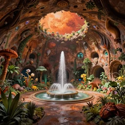 interior view asimov mars habitat flora fauna fountain by richard corben
