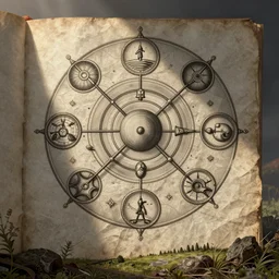 old manuscript illustration of bettie page, alchemical diagram, occult symbolism