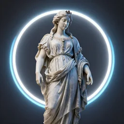 a renaissance statue on a neon ring background, ray tracing, 3 d render, 8 k resolution, shar focus, hyper detailed, hyper realistic