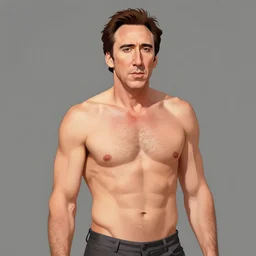 nicolas cage with pomegranate body, caricature concept art