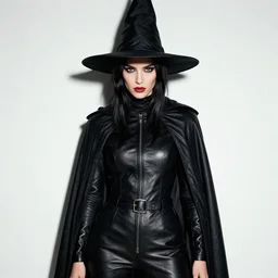 ash maker, black leather, witch hunter, mysterious photo realism, style of david lachapelle, flash photo