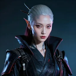 ultra high resolution kodakchrome portrait of electric female alien cyberpunk samurai