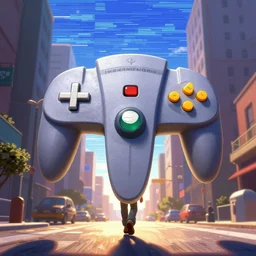 Nintendo N64 game, third person, man walking through city, static white noise glitching in the sky