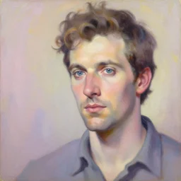 portrait of a man in the style of a painting by frank frazetta, oil on canvas, pastel colors