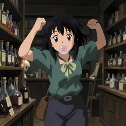 anime visual, dark portrait of a young female traveler in a alchemist's potion shop interior shopping, low light, cute face by ilya kuvshinov, yoh yoshinari, makoto shinkai, dynamic pose, dynamic perspective, cel shaded, flat shading mucha, rounded eyes, moody, detailed facial features, bubblegum crisis