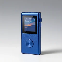 sapphire blue walkman, commercial catalog photo, isolated on a pure white background, centered, entire object in frame, sharp focus, soft studio lighting