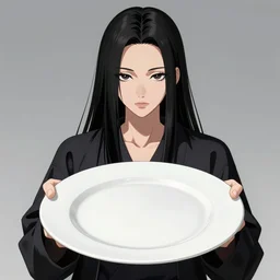 beautiful tomie kawakami with long sleek black hair, package empty plate japanese cyberpunk chinese illustration concept art trending on arstation 4 k, graphic design, by kim jung ji, katsuhiro otomo and junji ito