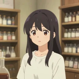 lomography, anime, portrait of a young woman in a alchemist's potion shop interior shopping, cute face by yoshitoshi abe, katsuhiro otomo, dynamic pose and perspective, dramatic lighting, rounded curved facial features, yoshinari yoh, takashi murakami