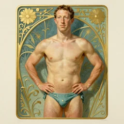 mark zuckerberg trying on bikinis art nouveau matte painting, highly detailed,
