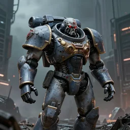cinematic still of a zombie heavy mech military space marine, by kow yokoyama, maschinen krieger, hobby japan, stormy post apocalyptic cyberpunk gothic city, highly detailed, shot with canon 5 d mark ii, face detail, rob bottin, rick baker, jordu schell, artstation, cg society, soft illumination