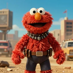 Elmo in mad max fury, HD, 4k, high resolution, intricate detail, realistic