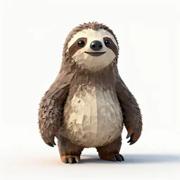 low-poly sloth, photorealistic wildlife photography, full body, isolated on a pure white background, centered, entire subject in frame, sharp focus, soft studio lighting