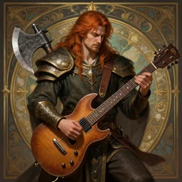 photography of a bard with an axe guitar 8 k, deep focus, d & d, fantasy, intricate, elegant, highly detailed, digital painting, artstation, concept art, matte, sharp focus, illustration, hearthstone, art by artgerm and greg rutkowski and alphonse mucha