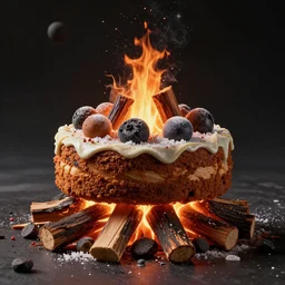 a birthday cake made of a camp fire, space photography, concept art, octane render, unreal engine 5, highly detailed, high quality, 8 k, soft lighting,