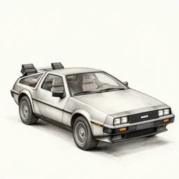 dmc delorean car in style of leonardo da vinci sketch diagram