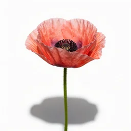 fluffy poppy flower, professional studio photo, full body, isolated on a pure white background, centered, entire subject in frame, sharp focus, soft studio lighting