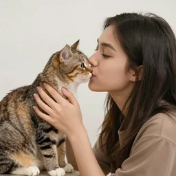 a girl kissing a cat.