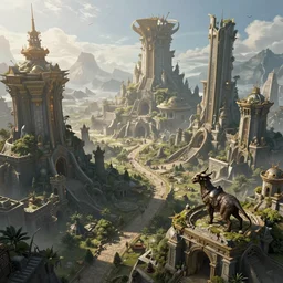 an intricate concept art illustration of a fantasy megafauna abandoned city biomes, ultra photorealistic, artstation, cgsociety, radiant lighting, pinterest, digital art, hyper detail, style feng zhu and artgerm, hyperrealistic octane render, cinematic light, 8 k