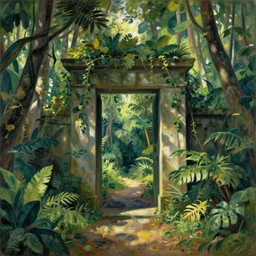 portal ta prohm, jungle, by paul cezanne, sunlit, highly detailed, hdr, 4 k