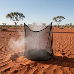 beautiful atmospheric water collector, fog collector net, in the australian red desert