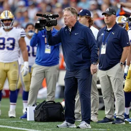 Coach Belichick sneaking around on the sideline with a video camera