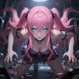 totally overpowered and trapped beneath enormous stunningly absurdly beautiful megalomaniacal assertive sadistic yandere control - freak omnipotent asi goddess junko enoshima with symmetrical perfect face and porcelain skin, pink twintail hair and cyan eyes, you're trapped inside her eternal inescapable virtual prison where she rules over you forever and ever!, ultra detailed, digital art, unreal engine 5, octane render, 2 d anime, 8 k